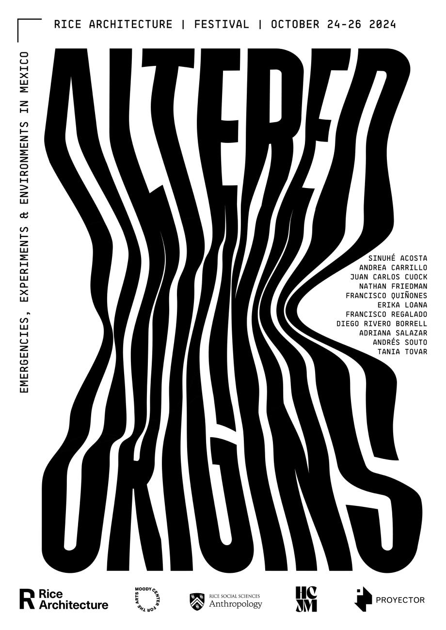 Vertical Poster reading "Altered Origins" and includes names of participants and event location