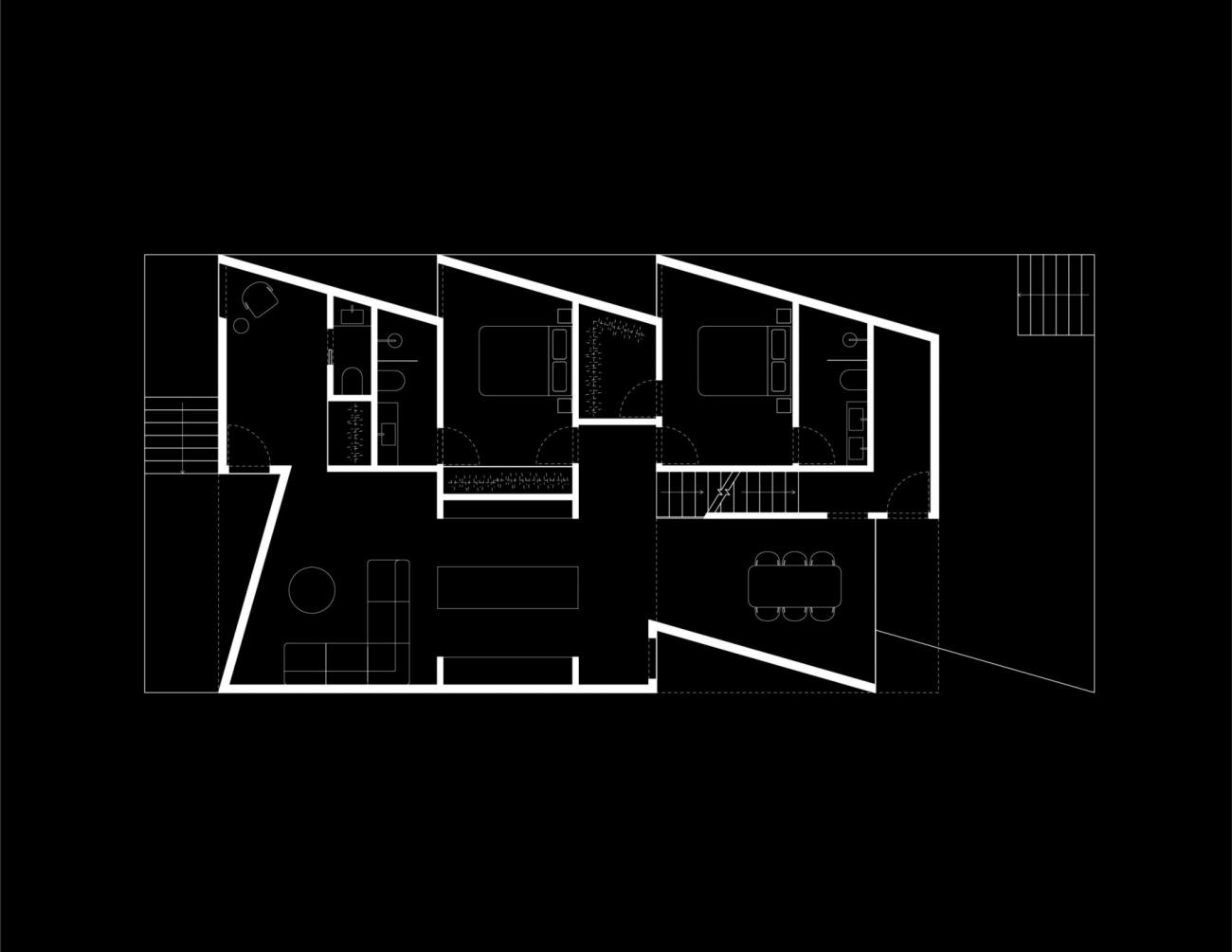 Floor plan with five large rooms