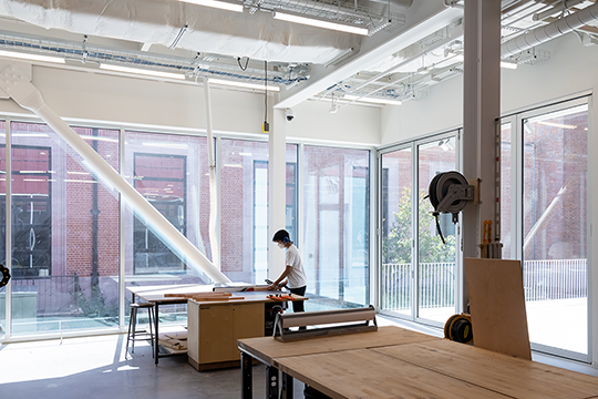 Interior view of the fabrication lab at William T. Cannady Hall