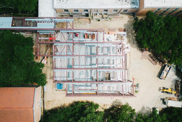 Aerial view of Cannady Hall construction site