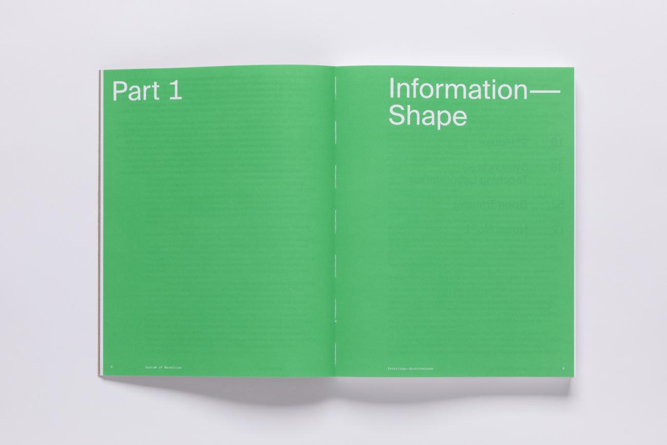 two page spread of green pages with white text of chapter title