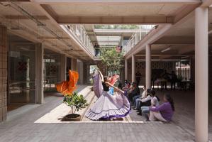 Flamenco dancer in courtyard