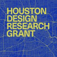 royal blue graphic image with words Houston Design Research Grant Are Open in lime yellow typeface